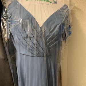 Steel Blue Flutter Sleeve Bridesmaid Dress